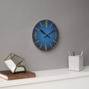 Klassische Bürouhr in Gold Frame Blue Hintergrund Runde Wanduhr