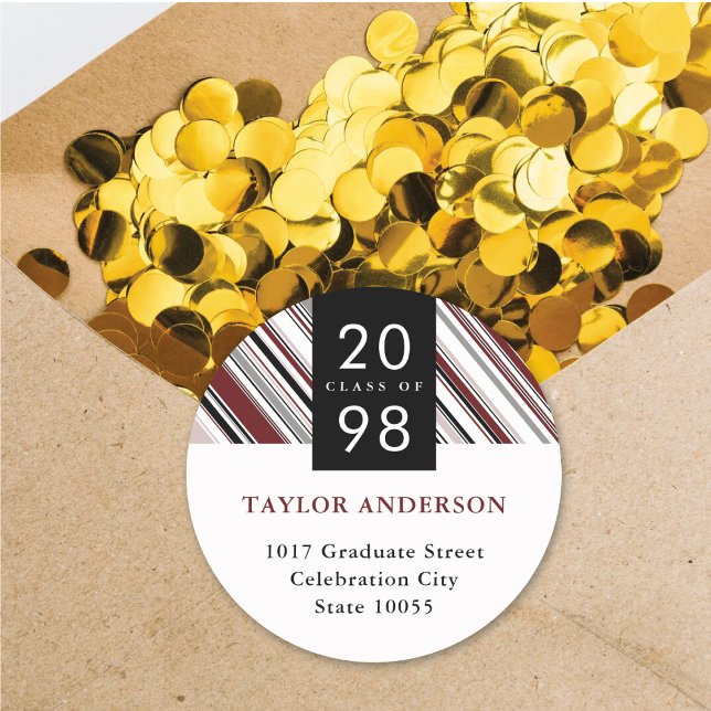 Klassische Button Streifen Abschluss Rücksendeadre Runder Aufkleber (Classic Pin Stripes Graduation Return Address Classic Round Sticker / Envelope Seal by fatfatin)