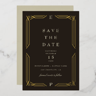 Klassische byzantinische Save-the-Date-Karte mit G Folieneinladung