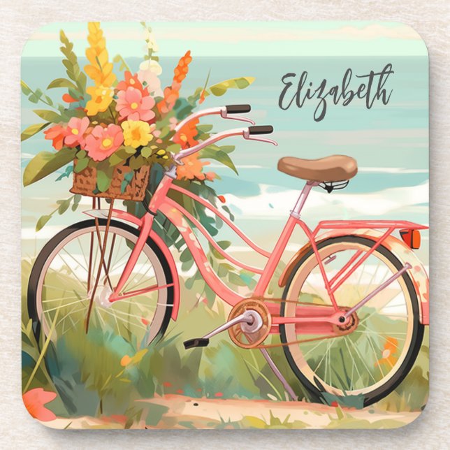 Klassische Calligrafie Summer Beach Bike Getränkeuntersetzer (Vorderseite)