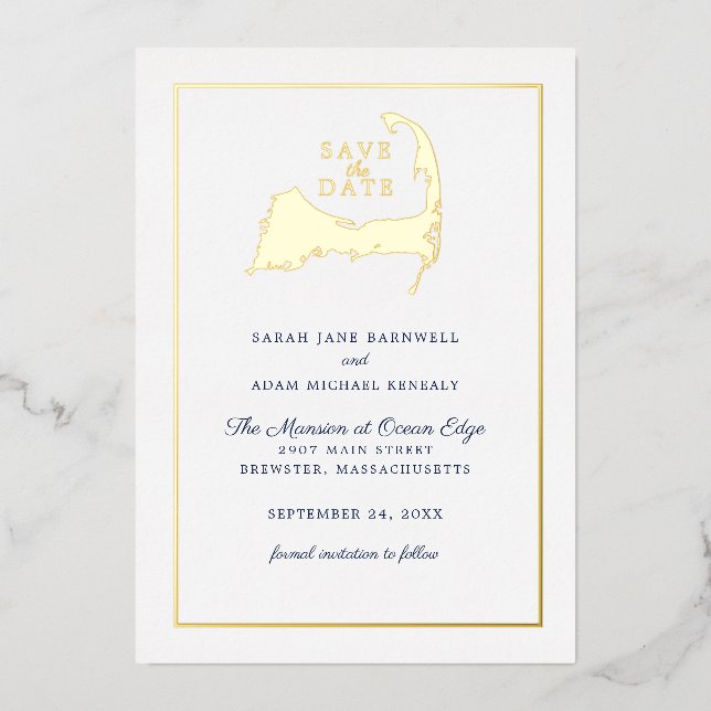 Klassische Cape Cod Map Wedding Save the Date Folieneinladung (Vorderseite)