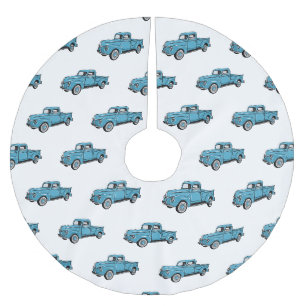 Klassische Cartoon-Illustration eines Pick-up-Truc Polyester Weihnachtsbaumdecke