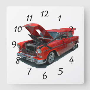 Klassische Chevrolet Belair-Uhr aus den 1950er Jah Quadratische Wanduhr