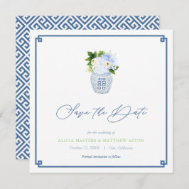 Klassische Chinoiserie Navy Blue Green Spring Wedd Save The Date