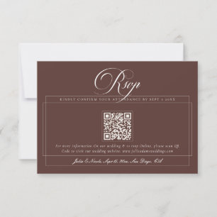 Klassische Choco Braun Elfenbein Kalligrafie QR Ho RSVP Karte