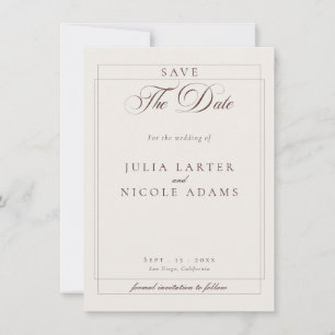 Klassische Choco Elfenbein Kalligrafie Foto Hochze Save The Date