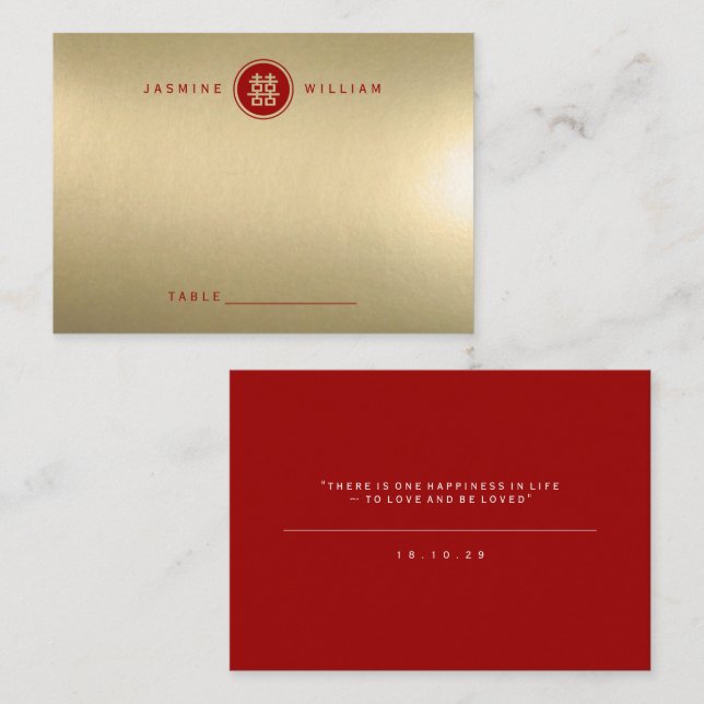 Klassische Circle Double Happiness Chinese Wedding Platzkarte (Vorne/Hinten)
