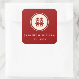 Klassische Circle Double Happiness Chinese Wedding Quadratischer Aufkleber