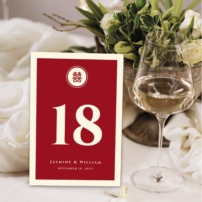 Klassische Circle Double Happiness Chinese Wedding Tischnummer (Von Creator hochgeladen)