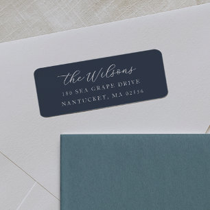 Klassische Coastal Navy Blue Script Rücksendeadres