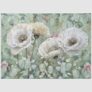 Klassische Country Chic White Poppies & Eukalyptus Seidenpapier
