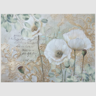 Klassische Country Chic White Poppies & Eukalyptus Seidenpapier