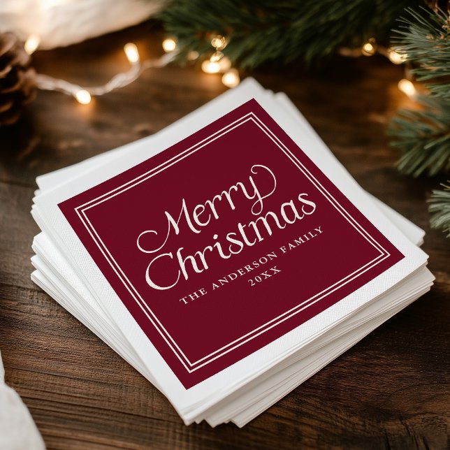 Klassische Cranberry mit doppelter Grenze Frohe We Serviette (Von Creator hochgeladen)