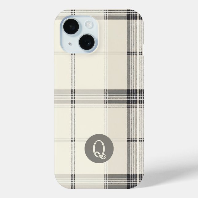 Klassische Creme und graue Karierte Monogram Phone Case-Mate iPhone Hülle (Rückseite)