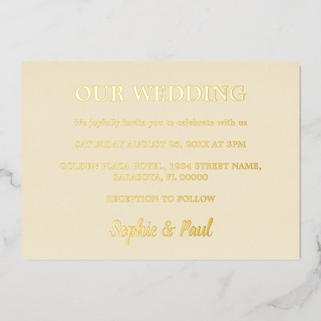 Klassische Creme Wedding Gold Foil Einladung (Vorderseite)