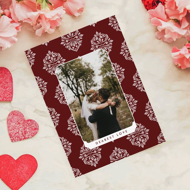Klassische Damast-Elegant-Script-Valentinstag-Kart (Von Creator hochgeladen)