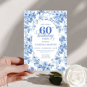 Klassische Deep Blue Floral Toile 60. Geburtstagse Einladung