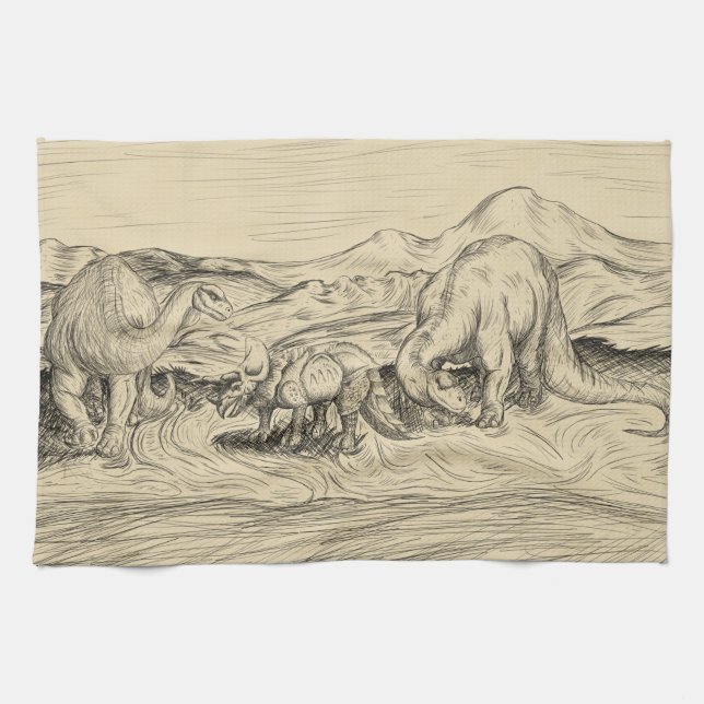 Klassische Dinosaurier Geschirrtuch (Horizontal)