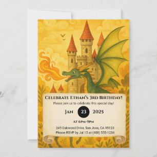Klassische Drache-und-Ritter-Märchenszene zum Gebu Einladung