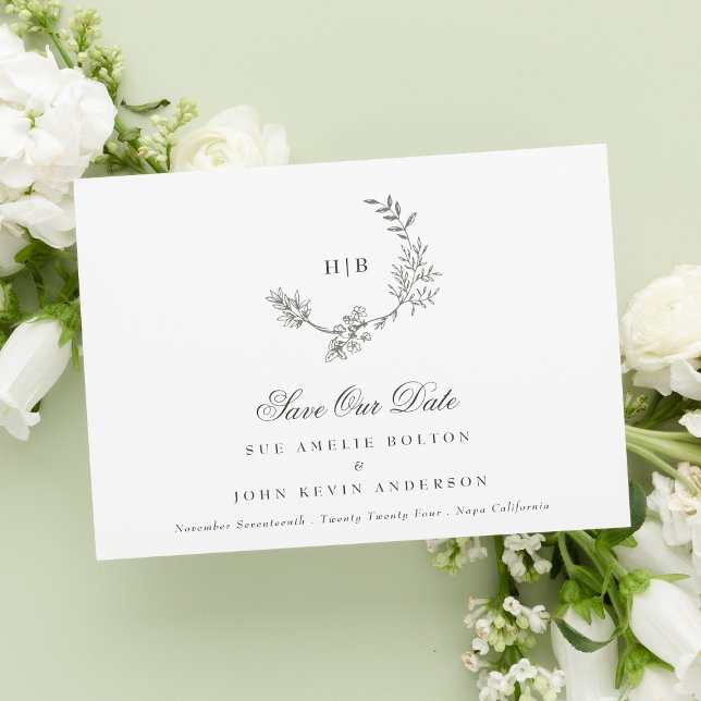 Klassische dunkelgraue Monogramm-Wraath-Classic-Ho Save The Date (Von Creator hochgeladen)