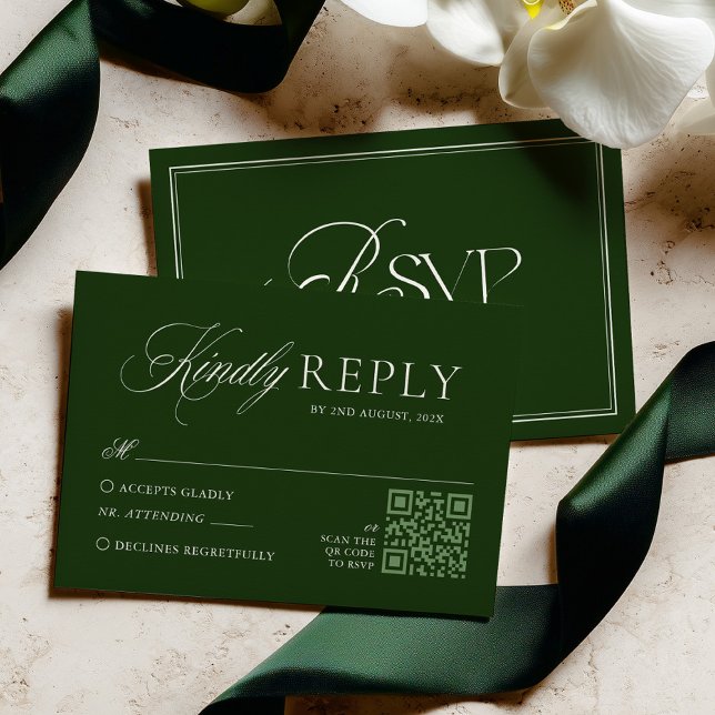 Klassische dunkelgrüne Hochzeit RSVP Karte (Von Creator hochgeladen)