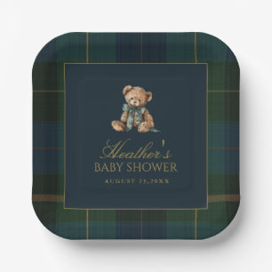 Klassische dunkelgrüne und blaue karierte Babypart Pappteller