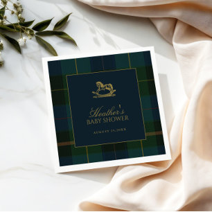 Klassische dunkelgrüne und blaue karierte Babypart Serviette