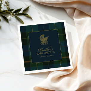 Klassische dunkelgrüne und blaue karierte Babypart Serviette