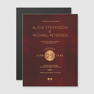 Klassische dunkelrote burgundische Kupferhochzeit Magneteinladung