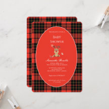 Klassische dunkelrote karierte Babyparty-Einladung