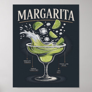 Klassische dunkle Tequila-Margarita-Splash-Grafik Poster