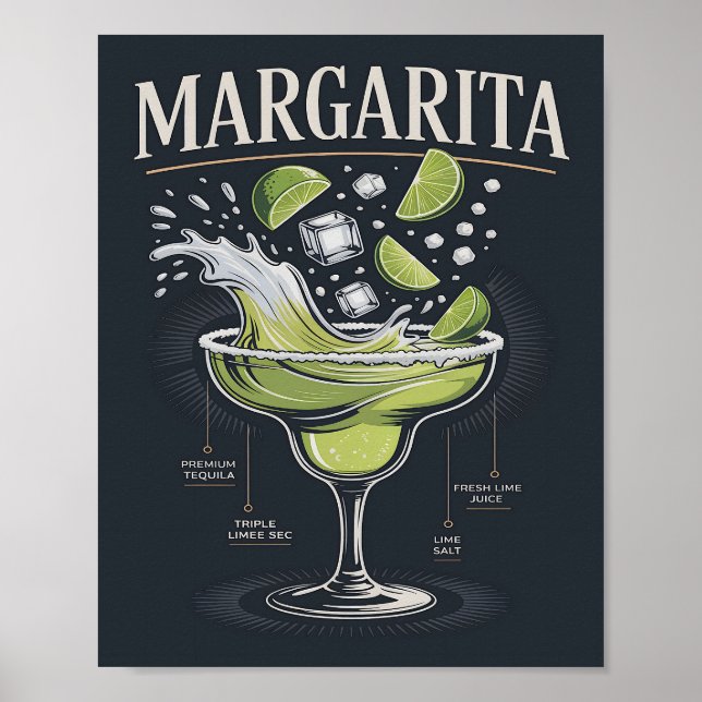 Klassische dunkle Tequila-Margarita-Splash-Grafik Poster (Vorne)