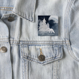 Klassische dunkle Winterszene mit Fuchs Weihnachte Button