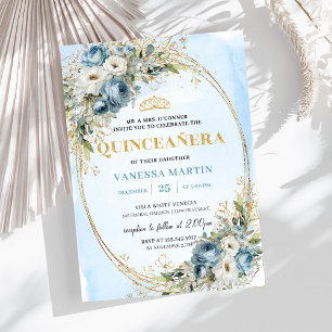 Klassische Dusty Blue Gold Grüne Quinceañera Einladung