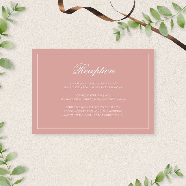 Klassische Dusty Rose Border Script Hochzeitsempfa Begleitkarte (Von Creator hochgeladen)
