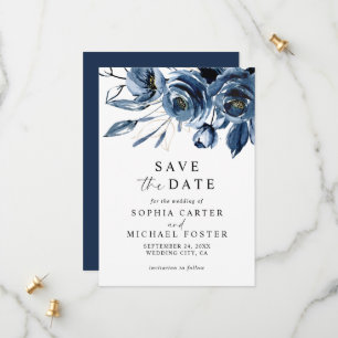 Klassische einfache blaue Aquarell-Blumenhochzeit Save The Date