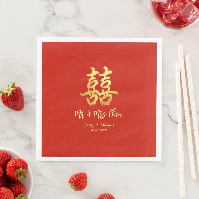 Klassische, einfache chinesische Hochzeit doppelte Serviette (Beispiel)