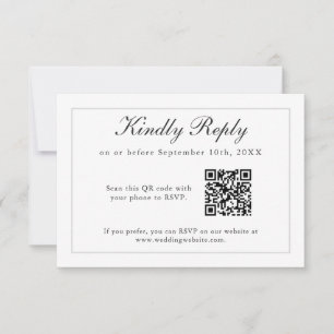 Klassische einfache Elegance Hochzeit RSVP mit QR- Karte