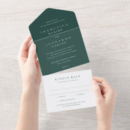 Klassische einfache Hochzeit in Smaragdgrün All In One Einladung