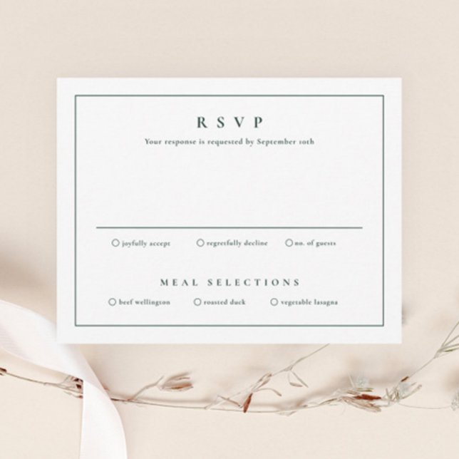 Klassische, einfache Sauberkeit Elegante Hochzeit Einladung (Elegant Dark Green Wedding Invitation RSVP Enclosure Card.)