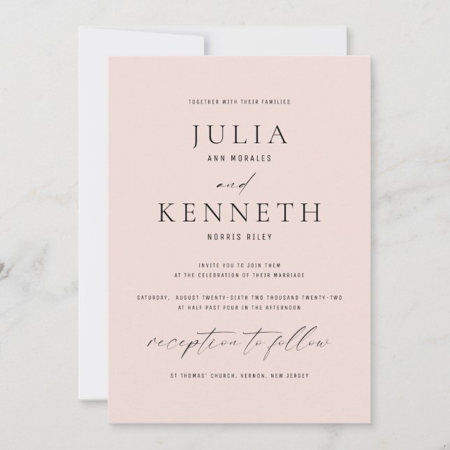 Klassische Einladung zur Hochzeit in Soft Pink (Vorderseite)