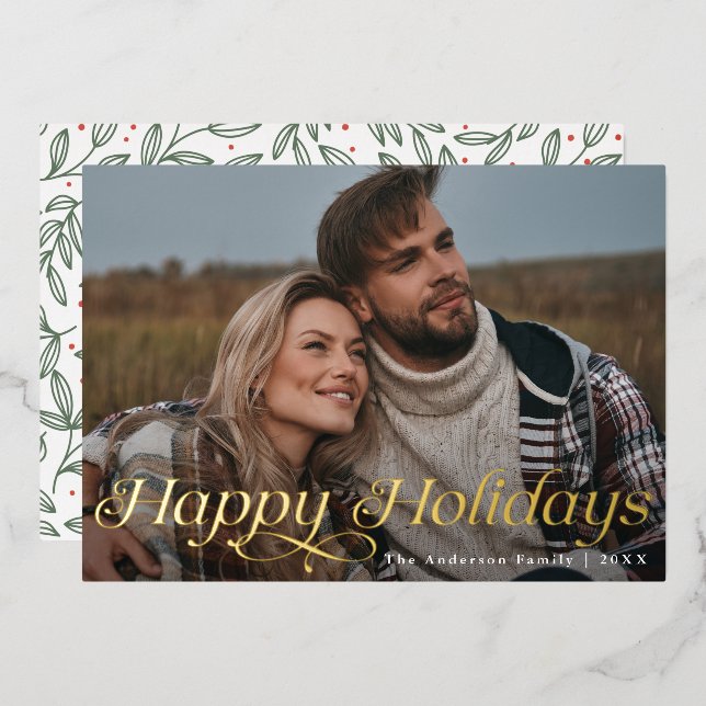 Klassische Elegance Happy Holidays Gold Holiday Ca Folieneinladung (Vorderseite/Rückseite)