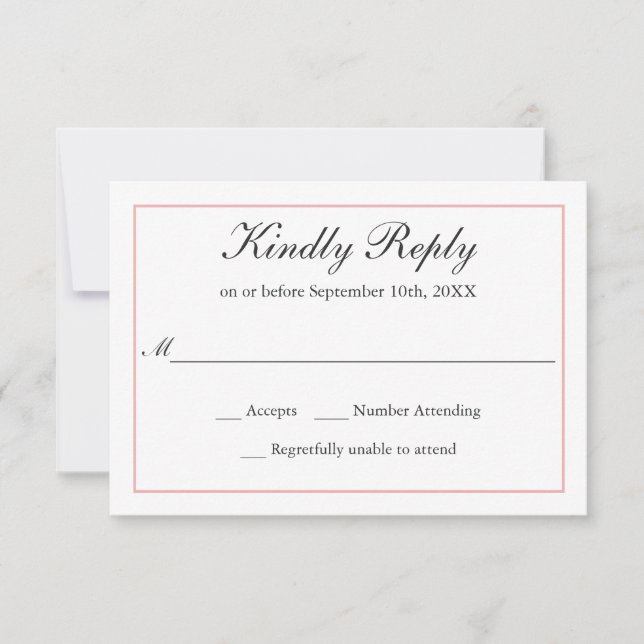 Klassische Elegance Hochzeit RSVP Blush Border Karte (Vorderseite)