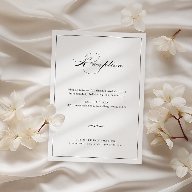 Klassische Elegance Script Black Wedding Reception Begleitkarte (Classic Elegance Script Black Wedding Reception Enclosure Card)
