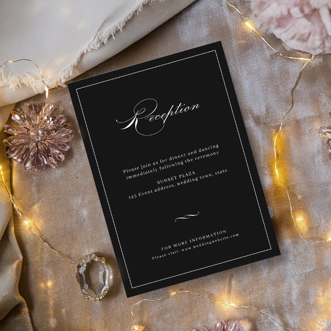 Klassische Elegance Script Black Wedding Reception Begleitkarte (Classic Elegance Script Black Wedding Reception Enclosure Card)