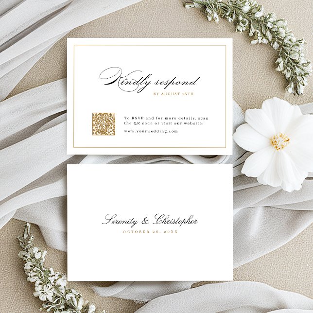 Klassische Elegance Script Einfache QR Code Hochze RSVP Karte (Classic Elegance Script Simple QR code wedding RSVP Card)