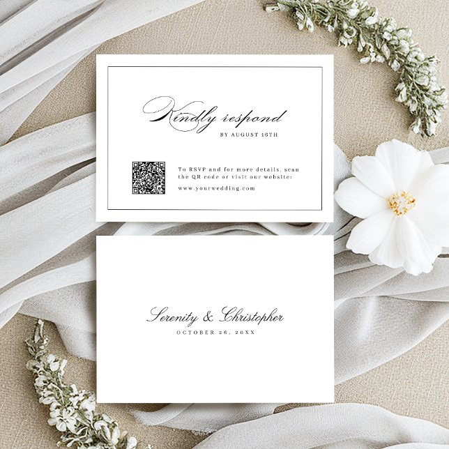 Klassische Elegance Script Einfache QR Code Hochze RSVP Karte (Classic Elegance Script Simple QR code wedding RSVP Card)
