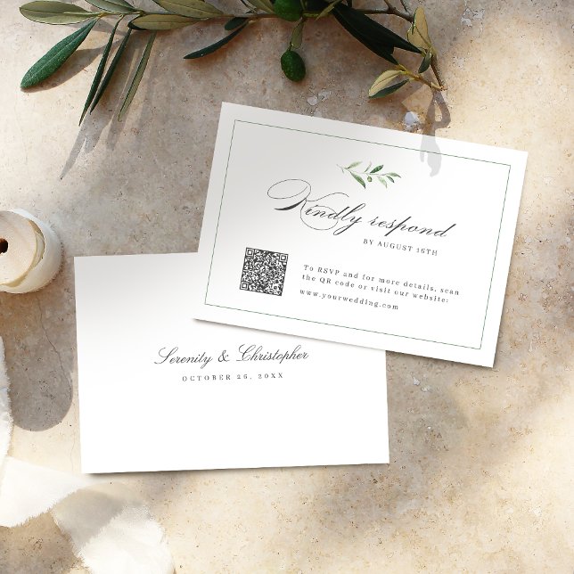 Klassische Elegance Script Greenery Hochzeit QR Co RSVP Karte (Classic Elegance Script Greenery wedding QR code RSVP Card)