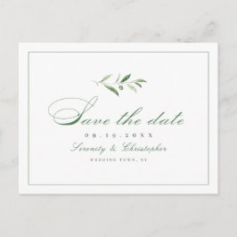 Klassische Elegance Script Greenery Save the Date Ankündigungspostkarte