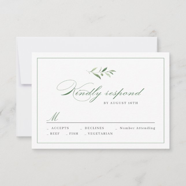 Klassische Elegance Script Grüne Hochzeit RSVP (Vorderseite)